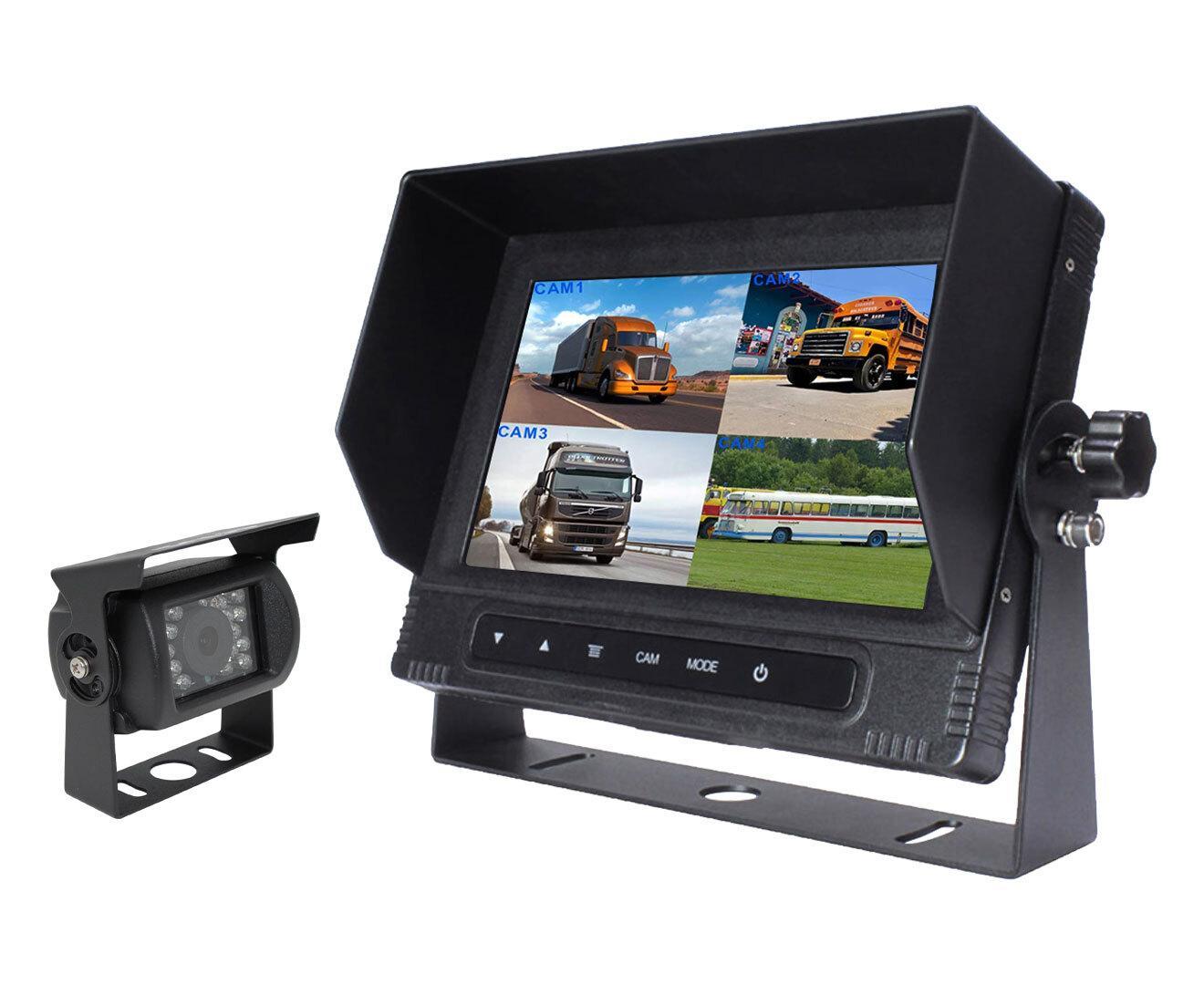 Elinz 7" Quad Screen Waterproof Monitor HD 12V/24V Reversing CCD Camera Mining Vehicle Truck Caravan Boat with 1 Camera and 1x 10M Cable