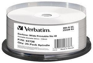 Verbatim BD-R SL 25GB 6x Wide Printable 25 Pack Spindle - No ID Brand [43738]