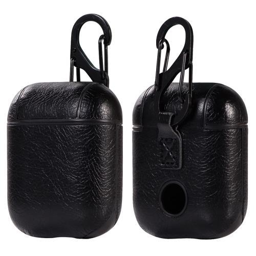2PCS PU Leather Wireless Bluetooth Earphone Protective Case for Apple AirPods 1 / 2, with Metal Buckle(Black)