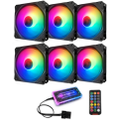 6PCS 120mm RGB PC Fans 12 Monochromatic Light Adjustable CPU Cooling Fan With the Remote Control
