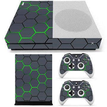 Green Grid Vinyl Decal Skin Stickers Cover for Xbox One S Game Consoleand2 Controllers