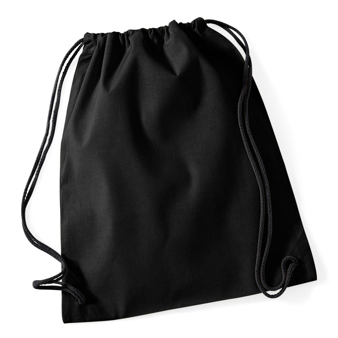 Westford Mill Cotton Gymsac Bag - 12 Litres (Black/Black) (One Size)