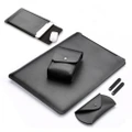 4 In 1 Laptop Microfiber Pu Leather Inner Bag + Power Bag + Mouse Storage Bag + 2 Winders For Macbook Pro 13.3 Inch(Black)