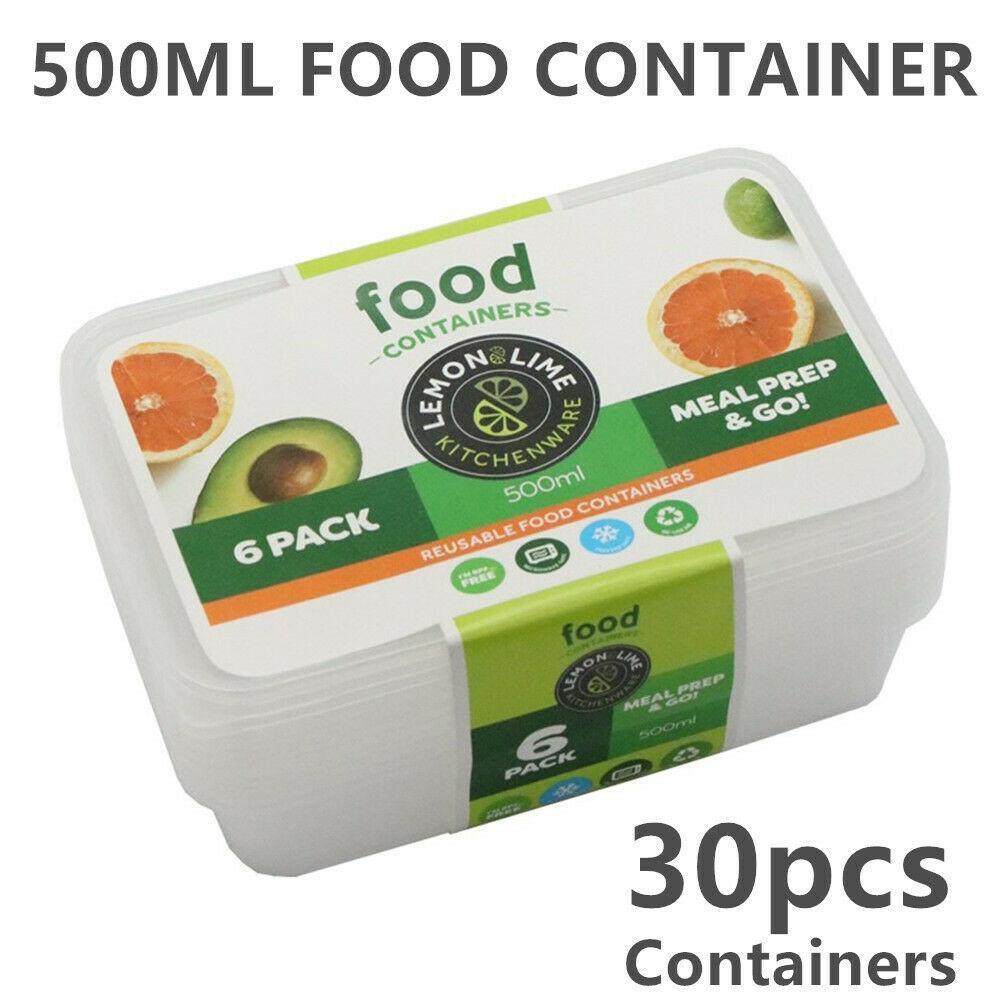 30x Plastic Food Container 500ML Meal Prep Storage Takeaway Bento Lunch Box