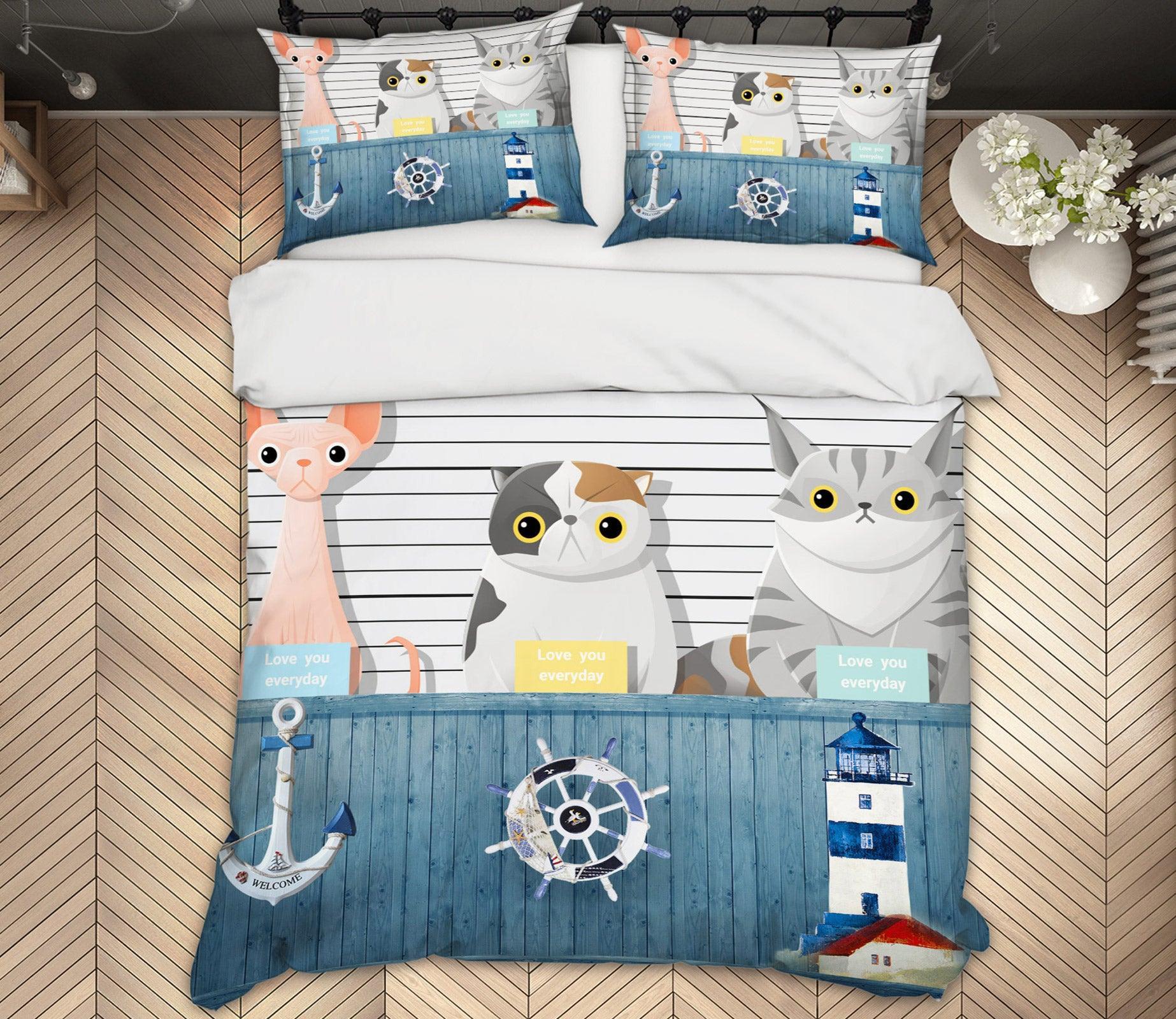 3D Cat Steamship 12101 Bed Pillowcases Quilt Cover Set Bedding Set 3D Duvet cover Pillowcases