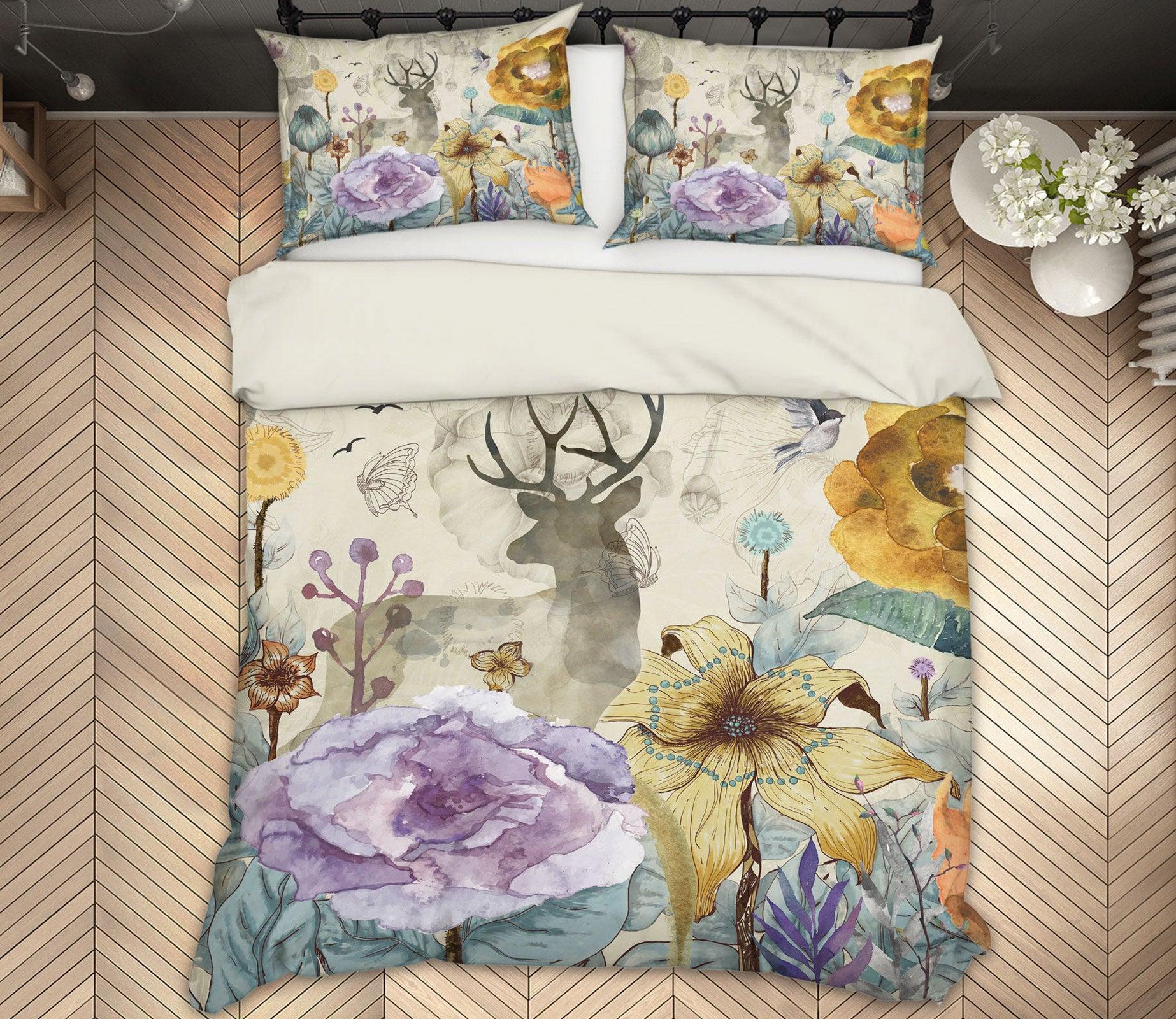 3D Flowers Deer 12095 Bed Pillowcases Quilt Cover Set Bedding Set 3D Duvet cover Pillowcases