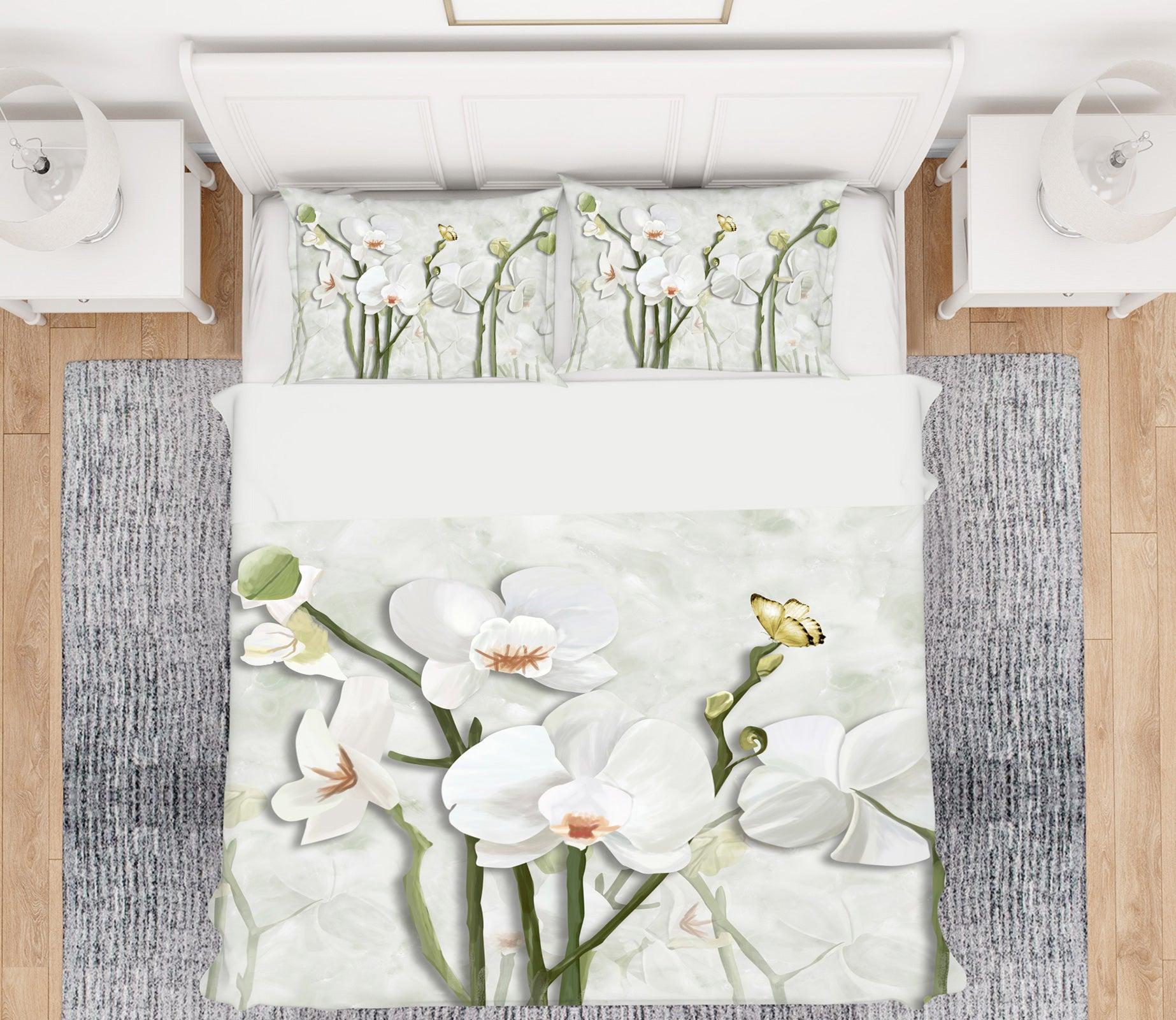 3D White Flowers 12080 Bed Pillowcases Quilt Cover Set Bedding Set 3D Duvet cover Pillowcases