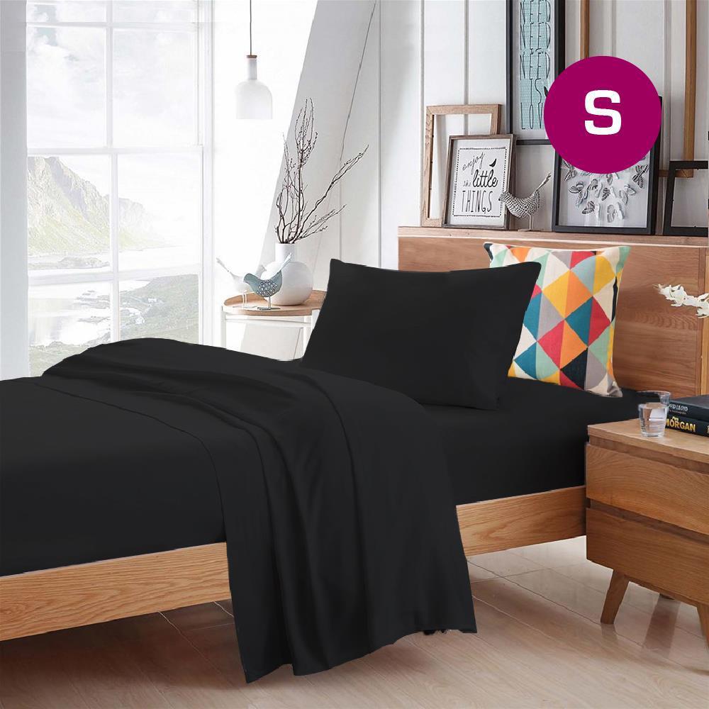 Single Size Black Color Poly Cotton Fitted Sheet Flat Sheet Pillowcase Sheet Set