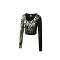 Women Crop Top Long Sleeve Yoga T-Shirt Quick Dry Gym Running Tights Tees - Army Green Green M