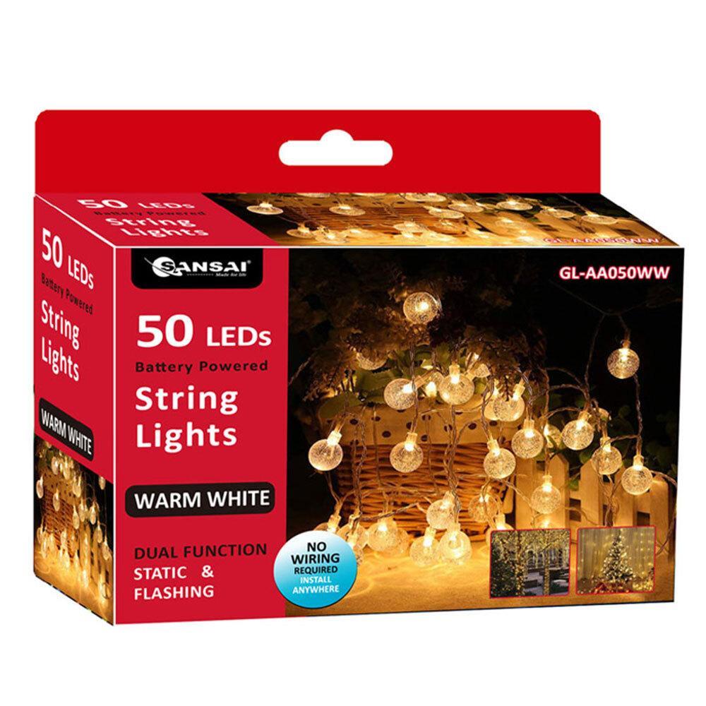 Sansai 50 LED Battery Bubble Decorative/Christmas String Lights Warm White