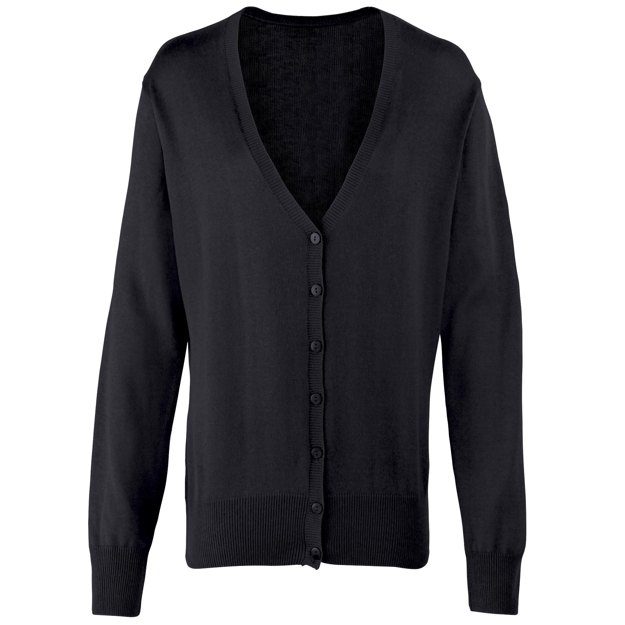 Premier Womens/Ladies Button Through Long Sleeve V-neck Knitted Cardigan (Black) (12)