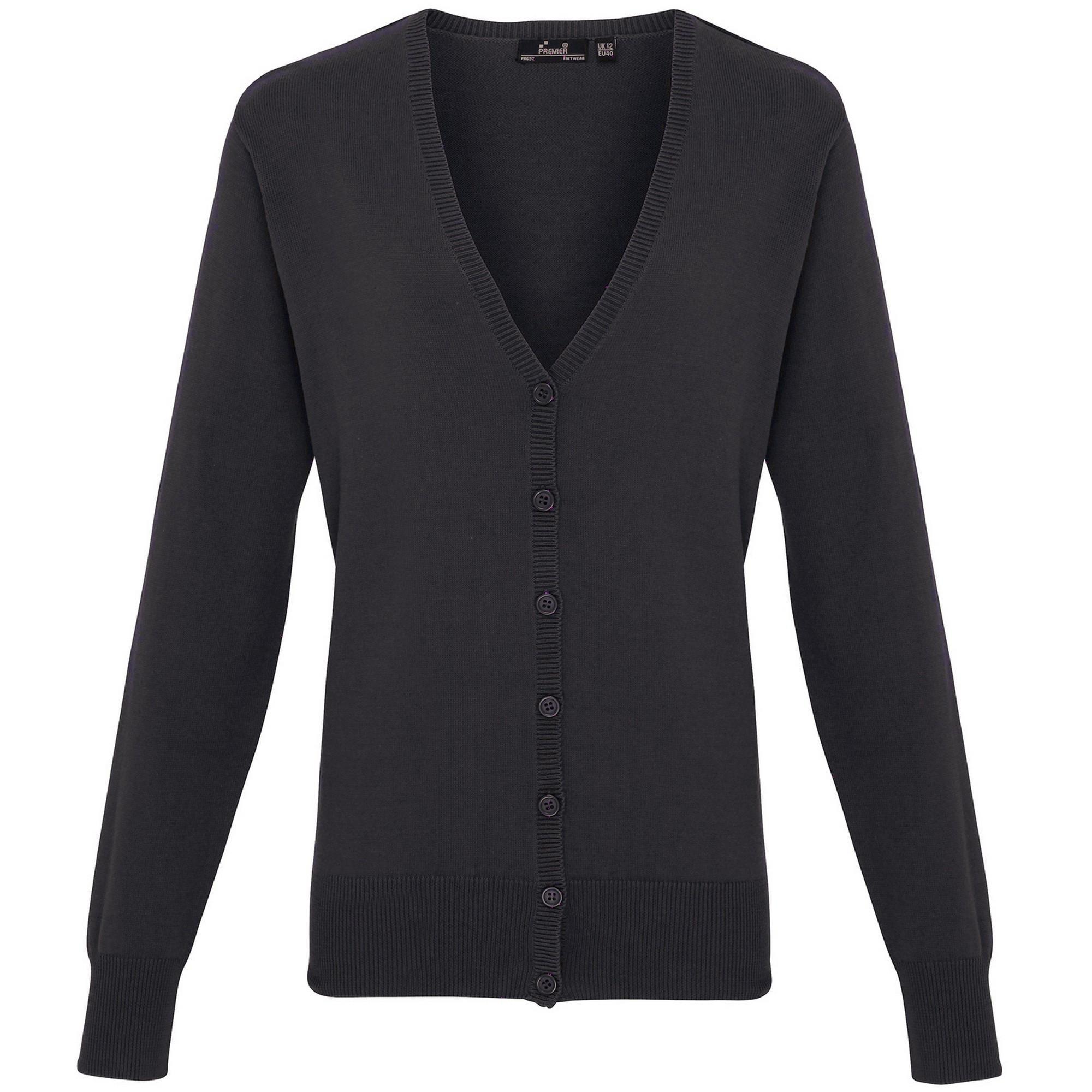 Premier Womens/Ladies Button Through Long Sleeve V-neck Knitted Cardigan (Charcoal) (16)