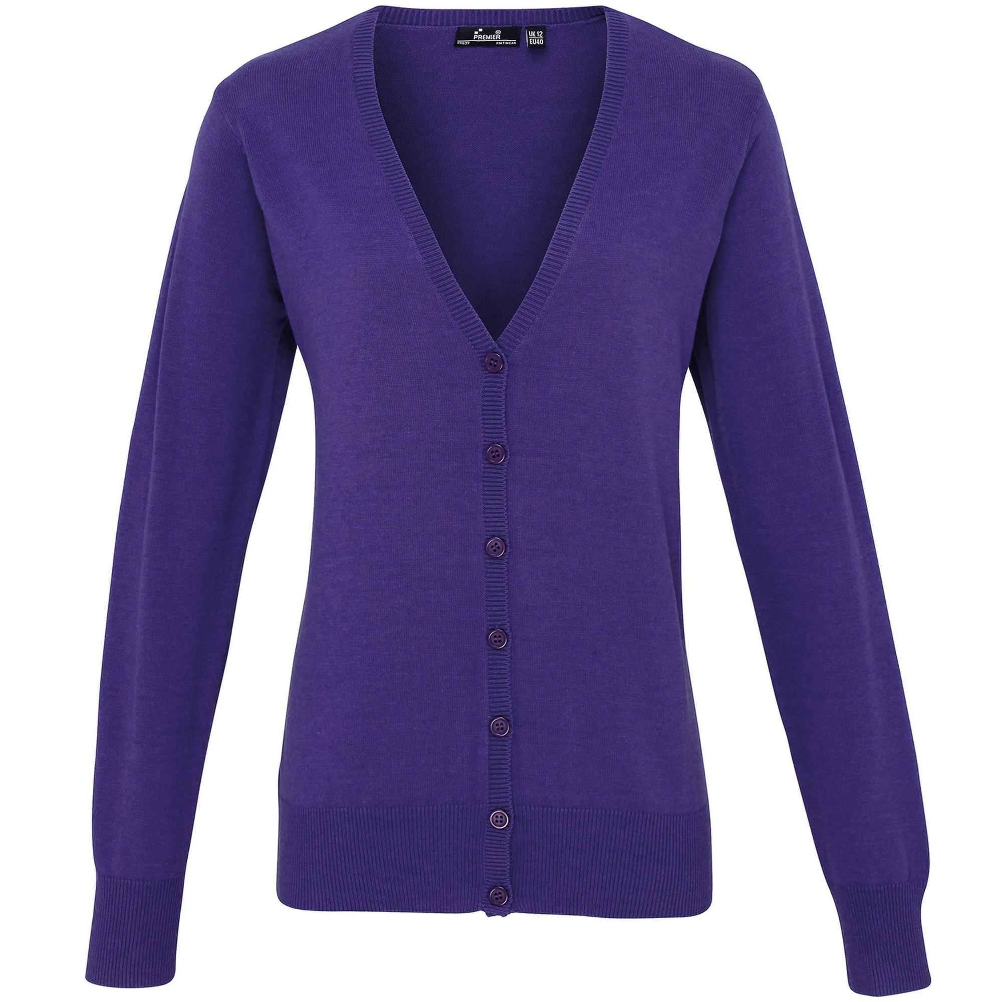Premier Womens/Ladies Button Through Long Sleeve V-neck Knitted Cardigan (Purple) (12)