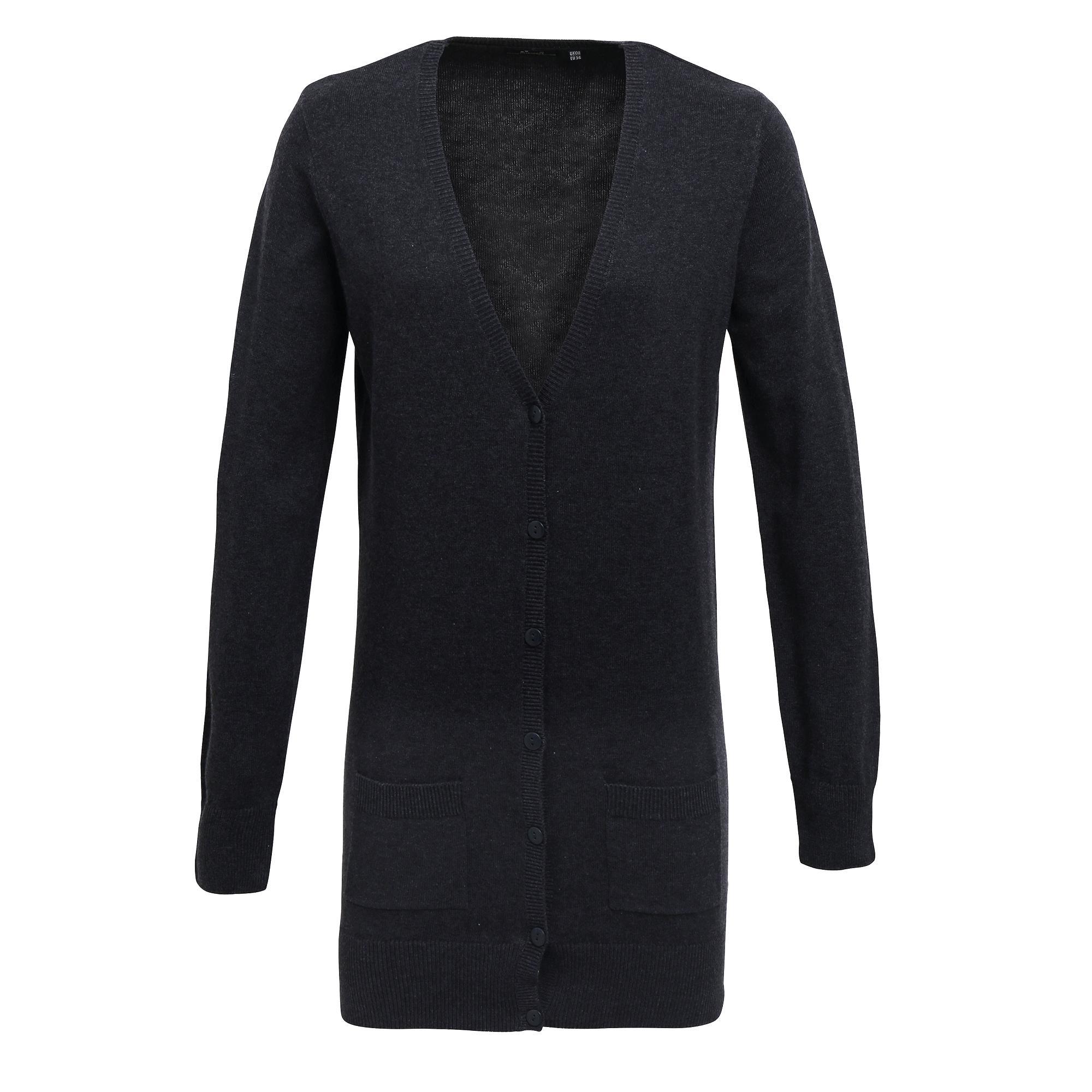 Premier Womens/Ladies Longline V Neck Knitted Cardigan (Charcoal) (16)