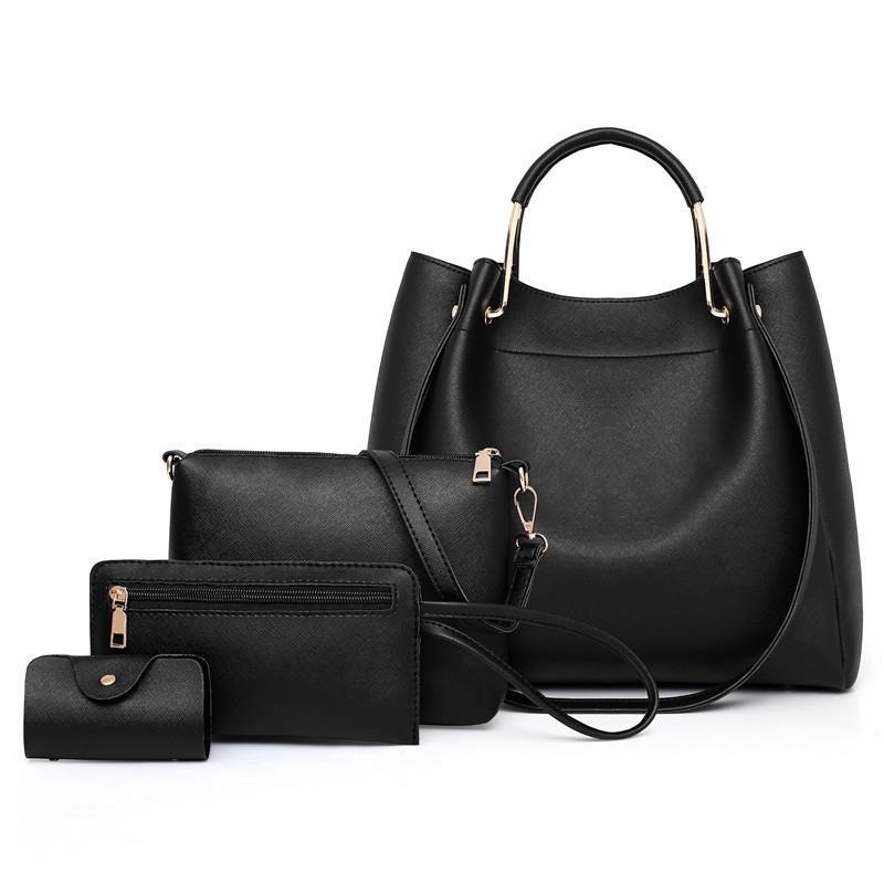 Women Plain Pu Leather Four-Piece Set Handbag Shoulder Clutch Bag