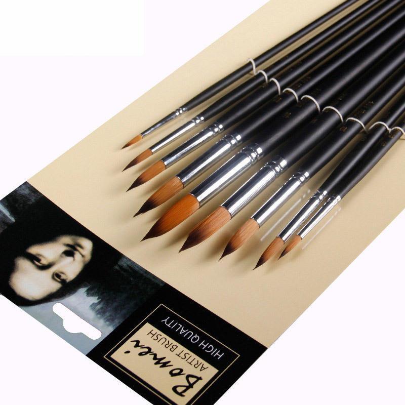 804 9 Pcs/set Long Handle Nylon Hair Watercolor Paint Brushes Gouache Acrylic Painting Brush Pens School Students Art Supplies