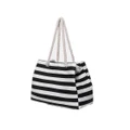 Women Travel Storage Handbag Shoulder Bag Stripes Canvas Shopping Bags Black Colour