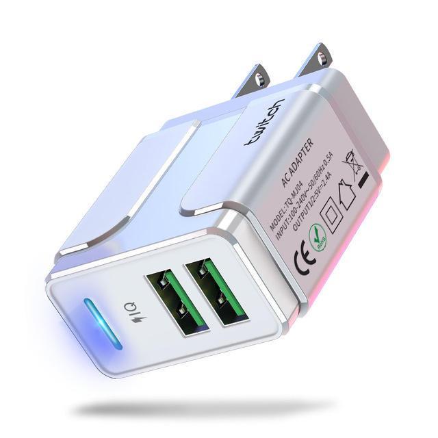 LED 2.4A Dual USB Output Travel Wall Charger Adapter for Samsung S10 S9 for iPhone 11 HUAWEI P30 Xiaomi Redmi