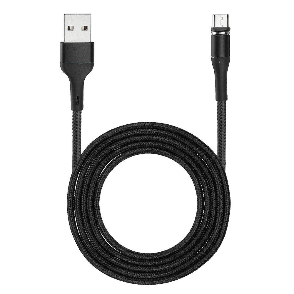 US-SJ338 U29 Micro USB LED Magnetic Braided Fast Charging Cable 2M For Tablet Smartphone BLACK