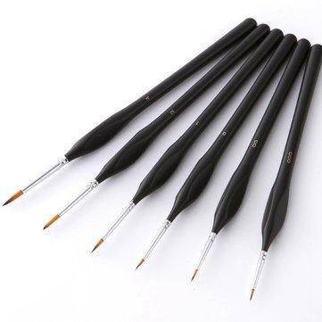 6 Pcs Black Triangle Pole Nylon Hair Oil Painting Brush Hook Line Pen For Watercolor Acrylic Painting Art