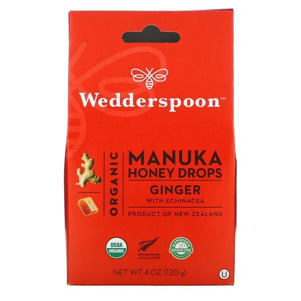 Wedderspoon, Organic Manuka Honey Drops, Ginger with Echinacea, 120 g