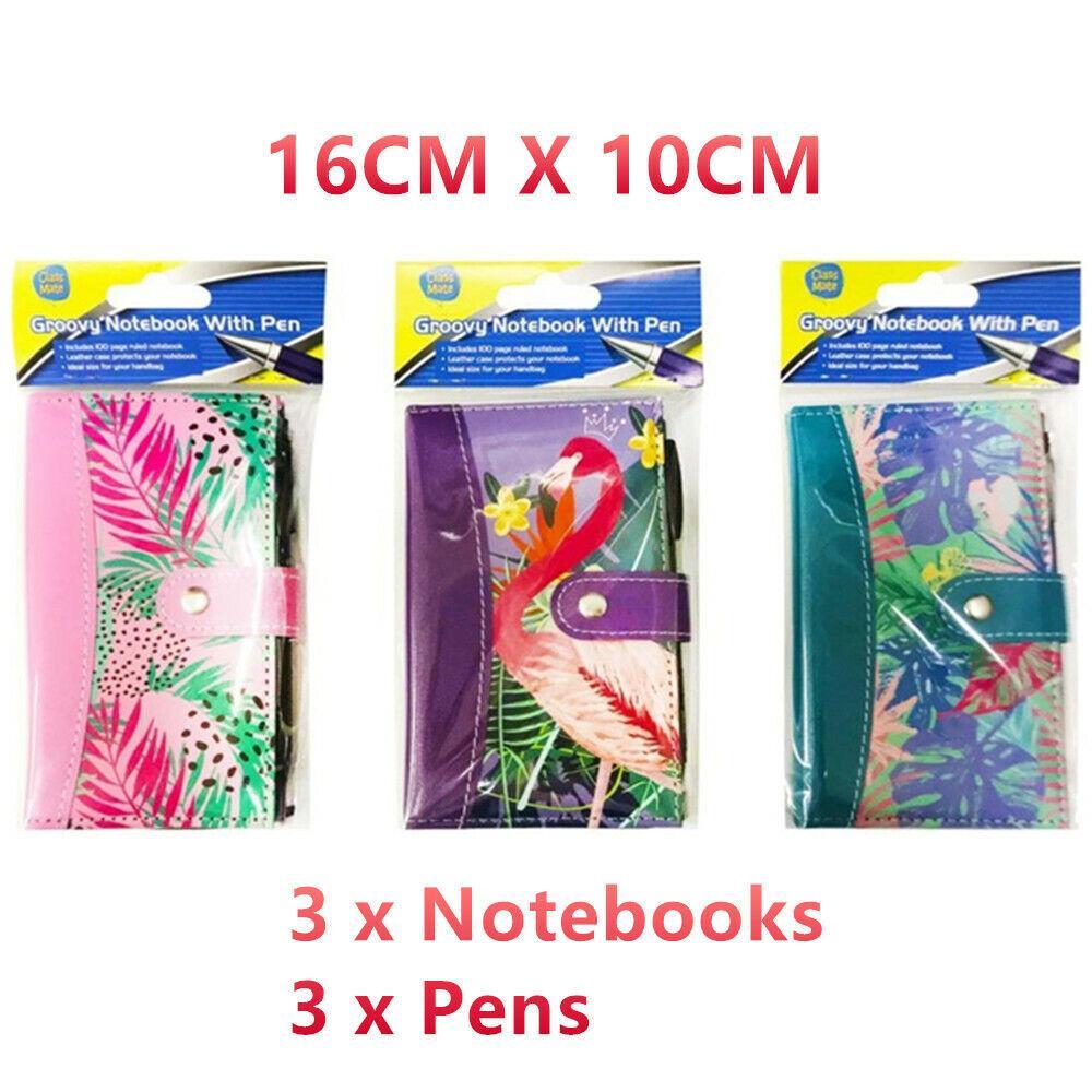 Ruled Notebook in Leather Case with Pen 100 Pages Tropical Design Memo Pad Write