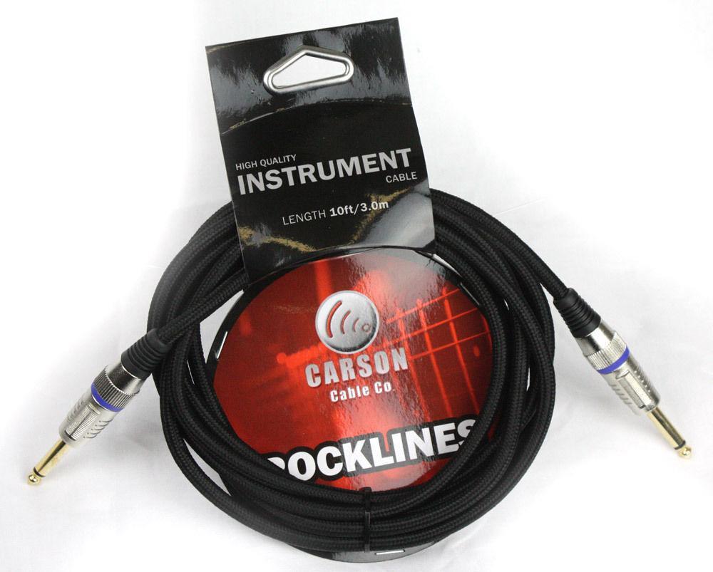 CARSON 10 Foot Guitar Lead / Instrument Cable Noiseless Braided Black