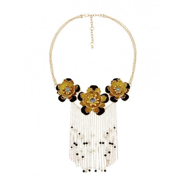 Florence Broadhurst Accessories Spotted Floral Cascade Women's Black and Gold Plated Necklace