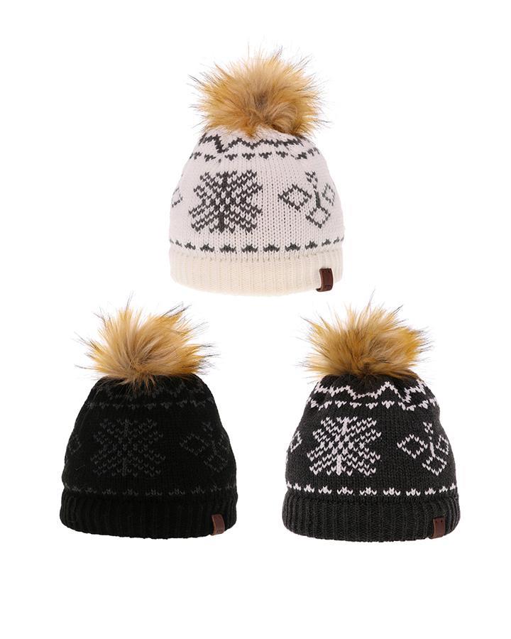 XTM Eden Beanie Womens Warm Knit Hat Pom Pom Winter Cap Fleece Lining