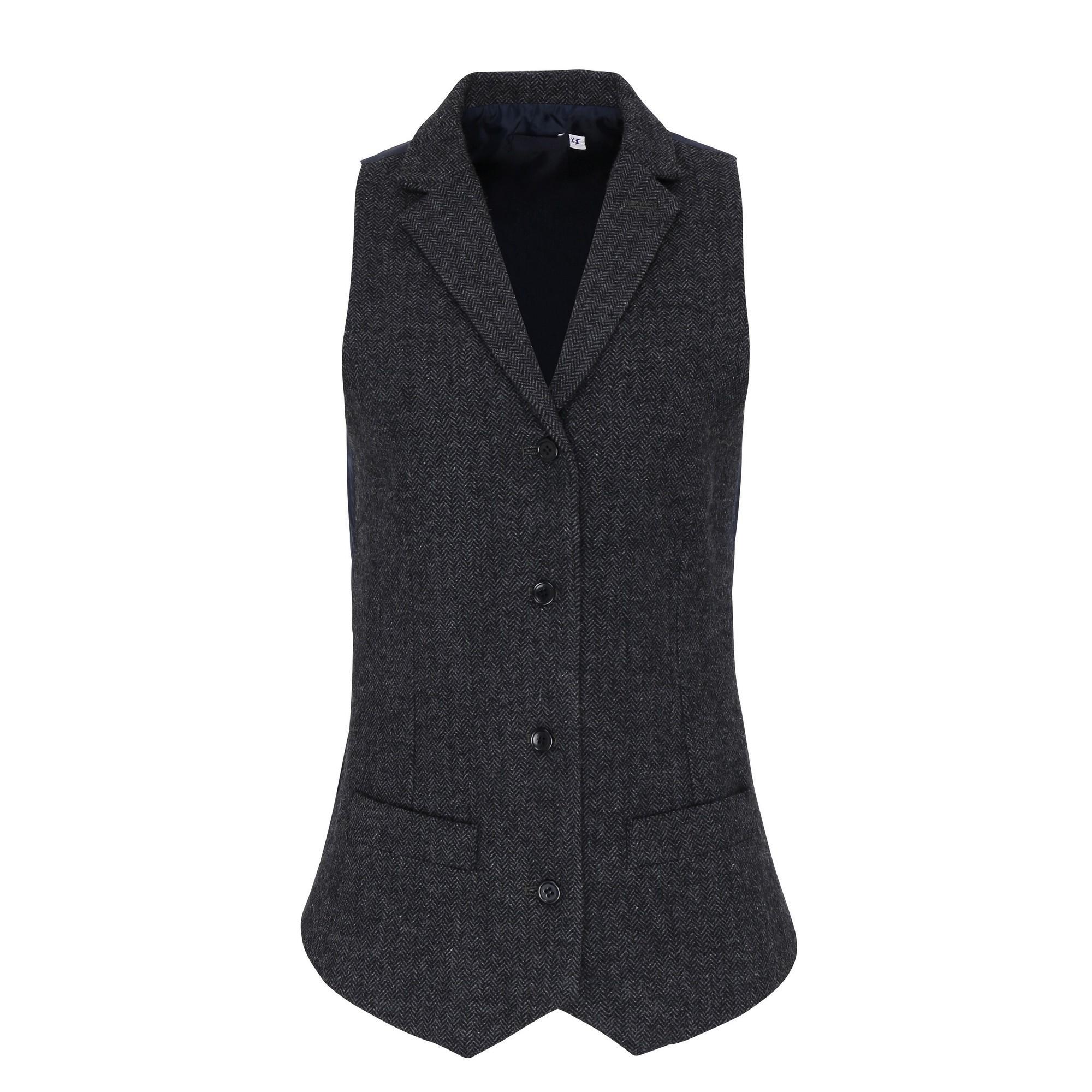 Premier Womens/Ladies Herringbone Waistcoat (Dark Grey) (XS)