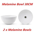 2 x Large Round Melamine White Salad Bowl 30cm Dishwasher Food Safe Mixing Soup Rice