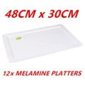 12 x White Melamine Serving Trays Rectangle Wedding Party Catering 48cm Platter