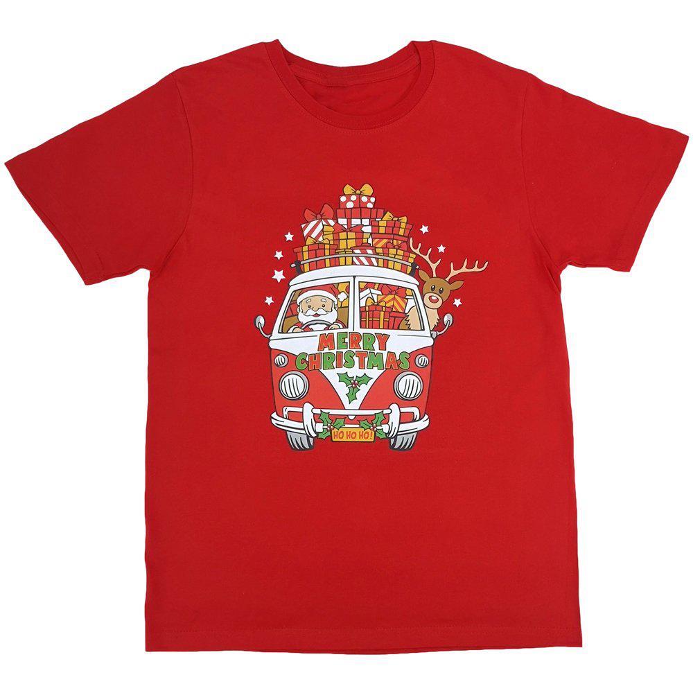 New Kids Christmas Xmas T Shirt Tee Tops 100% Cotton Boys Girls Gift Red White - Santa Drive Kombi (Red) (Size:2/S (For age 1-4))