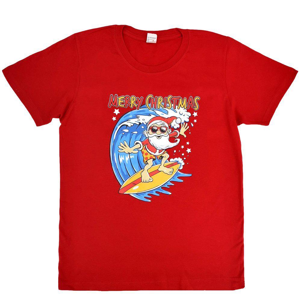 New Kids Christmas Xmas T Shirt Tee Tops 100% Cotton Boys Girls Gift Red White - Santa Surf (Red) (Size:4/S-M (For age 3-5))