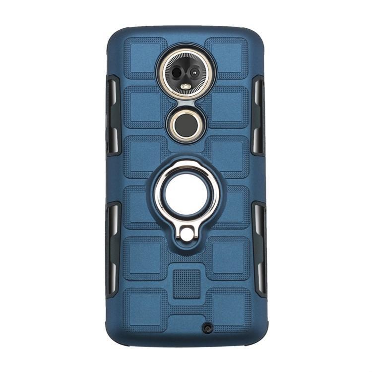 2Pcs For Motorola Moto G7 2 In 1 Cube PC + TPU Protective Case with 360 Degrees Rotate Silver Ring Holder(Navy Blue)