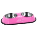 Stainless Steel High-Grade Bowls, Anti-slippery Bottom Cartoon Pattern Double Pets Bowls,Bowl Diameter: 14cm, Size: L(Pink)
