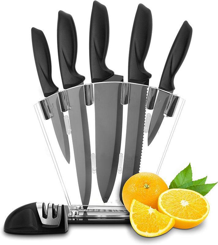 Knife Set with Block and Sharpener (7 Piece Set)