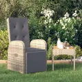 Reclining Garden Chair with Cushion Poly Rattan Grey vidaXL