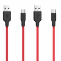2x Philex 1m Silicone 2A Charge/Sync Type-C Cable to USB for Samsung/Android Red