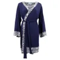 Women's Fashion Leopard Pajamas PJ Dress Gown Sleepwear Nightie Bath Robe Satin - Navy (Size:XS)