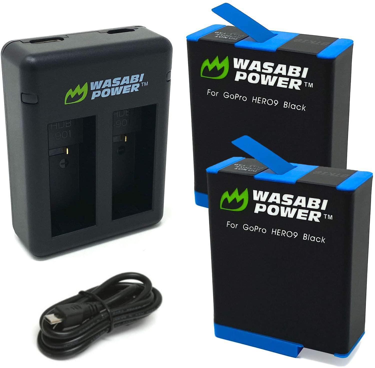Wasabi Power HERO9 Battery (2-Pack) and Dual Charger for GoPro Hero 9 Black (Fully Compatible with GoPro Hero 9 Original Battery and Charger)