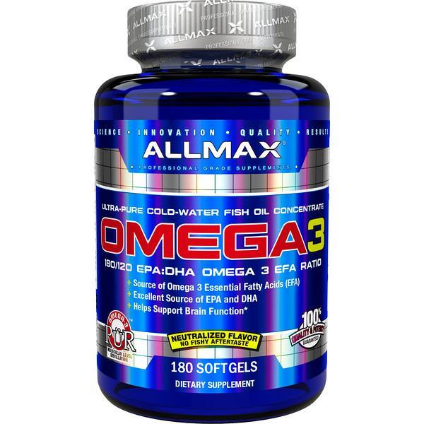 ALLMAX Nutrition Omega-3 Fish Oil Ultra-Pure Cold-Water Fish Oil - 180 Softgels