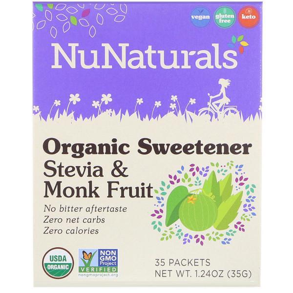 NuNaturals Organic Sweetener Stevia and Monk Fruit - 35x 1g Packets (35g)