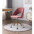 Pink Velvet Fabric Upholstered Office Chair Home Office Chair Gold Base