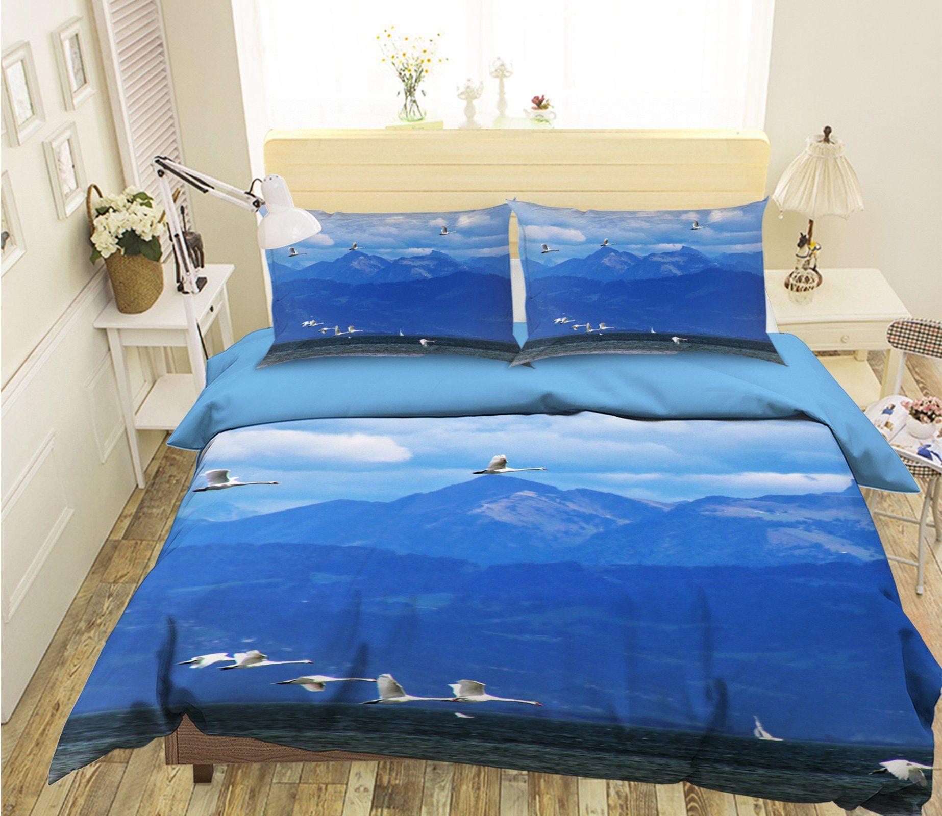 3D Mountains Flying White Crane 1939 Bed Pillowcases Quilt Cover Set Bedding Set 3D Duvet cover Pillowcases