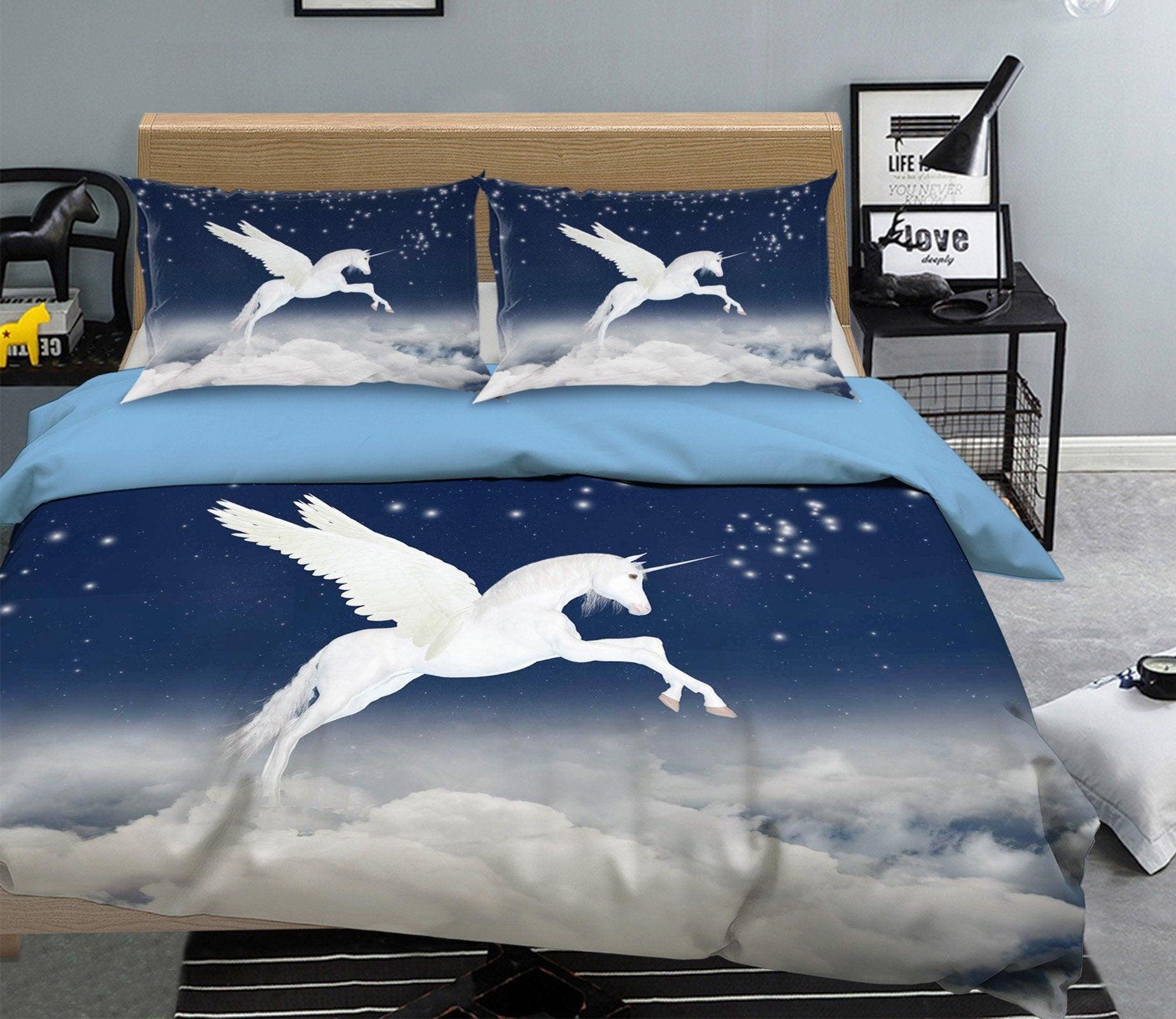 3D Flying White Clouds Unicorn 042 Bed Pillowcases Quilt Cover Set Bedding Set 3D Duvet cover Pillowcases