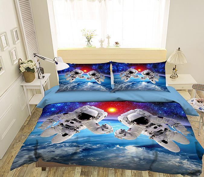 3D Astronauts Flying 147 Bed Pillowcases Quilt Cover Set Bedding Set 3D Duvet cover Pillowcases