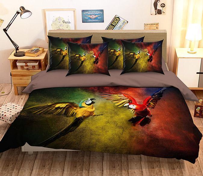 3D Flying Parrots 244 Bed Pillowcases Quilt Cover Set Bedding Set 3D Duvet cover Pillowcases