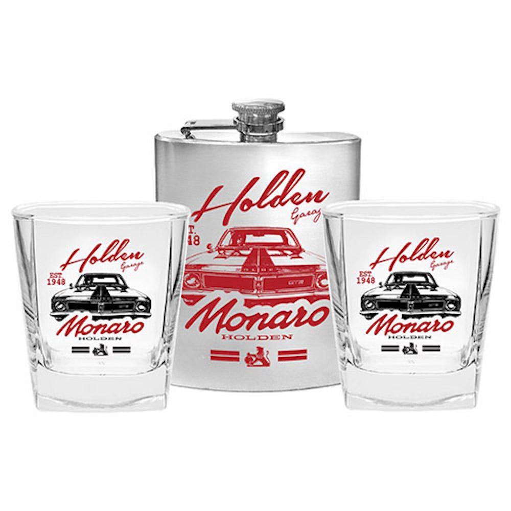 Holden Monaro 2 Spirit Glasses and Flask Set
