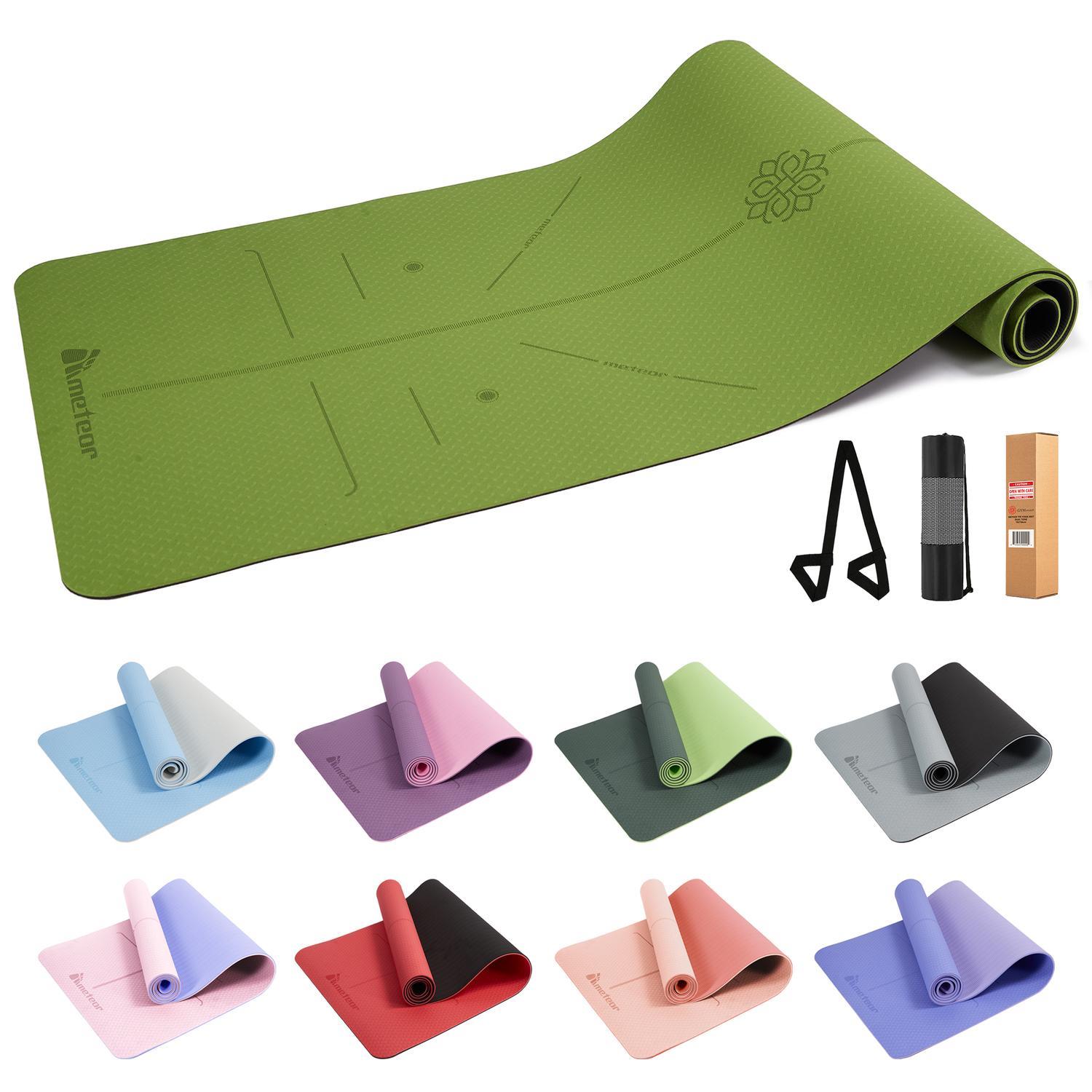 METEOR Non-slip Yoga Mat,Thick Yoga Mat,TPE Yoga Mat,6mm Yoga Mat,Exercise Mat,Pilates Mat,Workout Mat,Gym Mat-6mm Thickness,183x65cm,Apple Green
